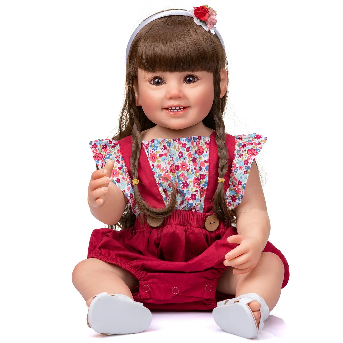 NPK 55CM Full Soft Silicone Reborn Baby Girl Doll Cammi Smile Baby Soft Touch Hand Detailed Painting multiple Layers 3D Doll