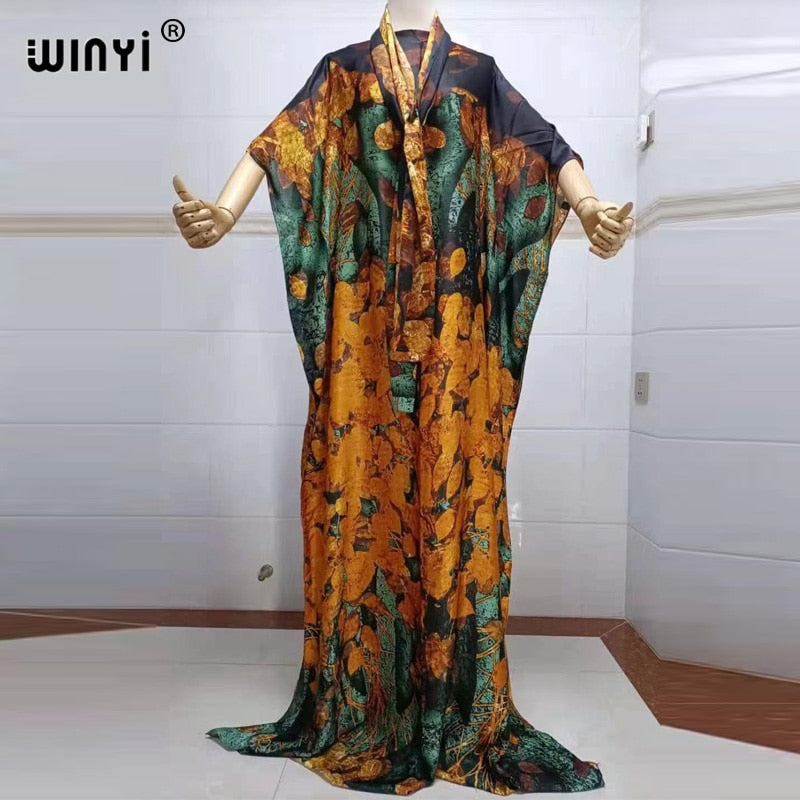 women Print Bohemia Hijab Loose Elegant Muslim Abaya dress Sexy Lady Party maxi
