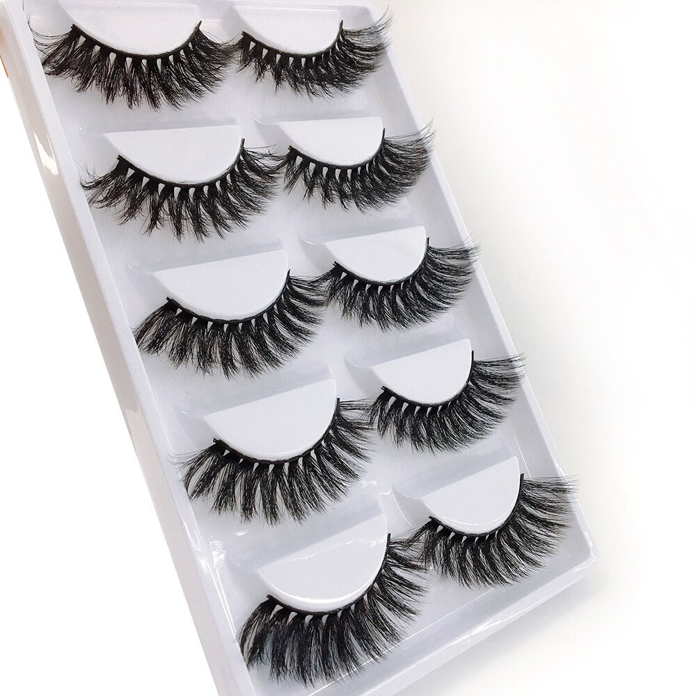 New Full 5 Pairs one box 3D Mink Hair False Eyelashes Natural Thick Long Eye Lashes Wispy Makeup Beauty Extension Tools H13