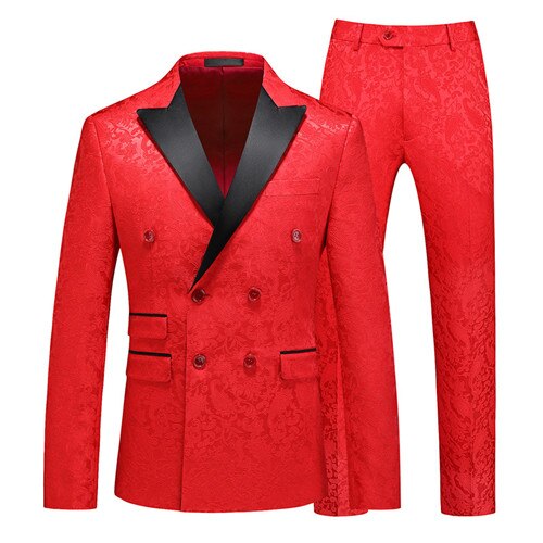 Fashion Luxury Wedding Banquet Groom Dress 2 Piece Suit British Style Classic Men Prom Party Jacquard Blazer and Pants