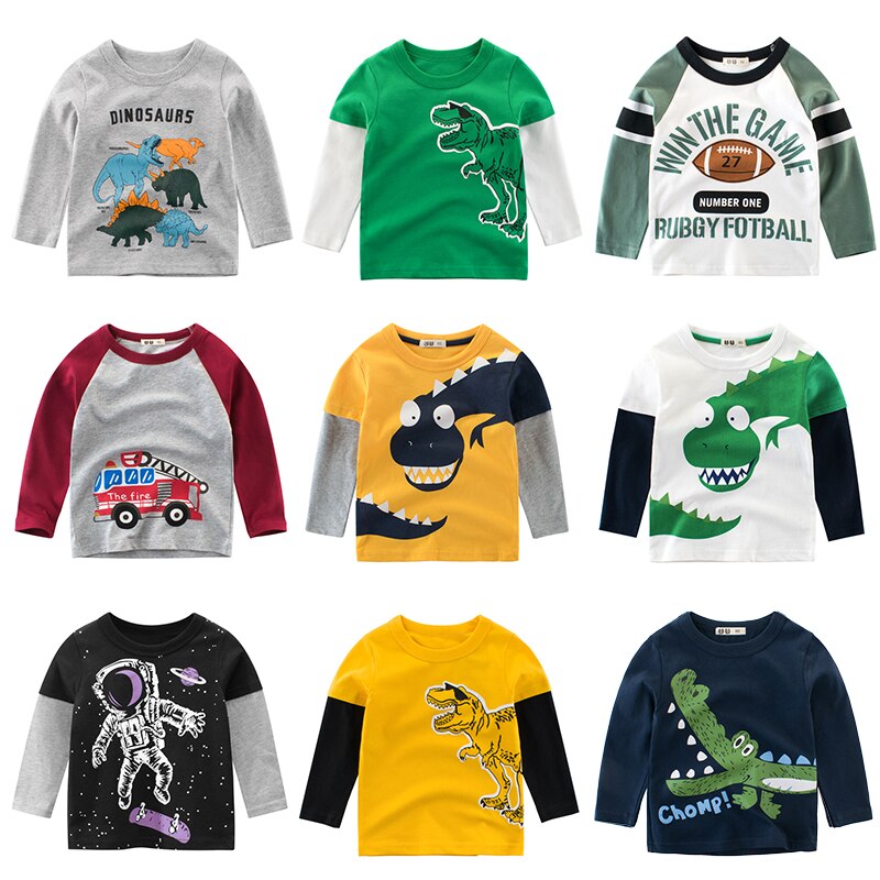 Kids Clothing T shirts Print Girls Boys Cotton Children Dinosaur shirt Baby Toddler Tops Cartoon Full Long Sleeves Clothes