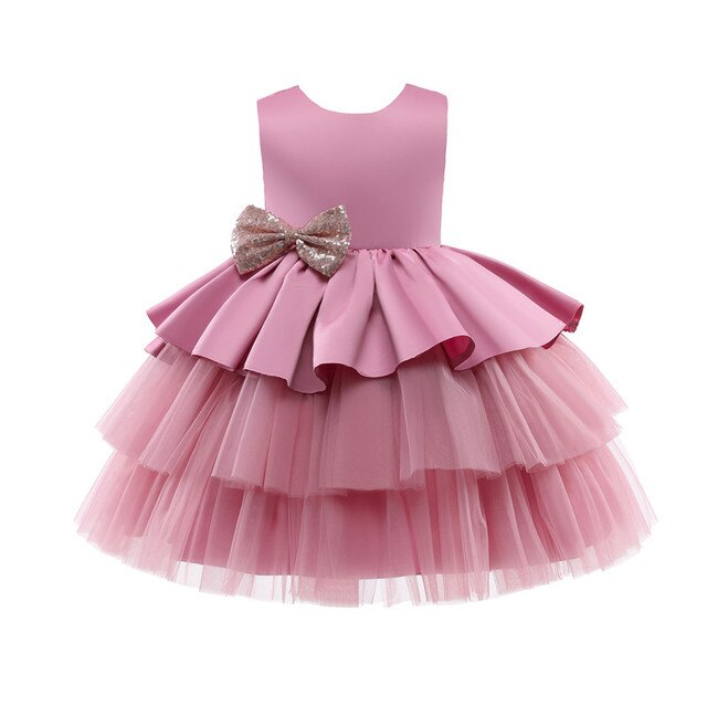 Kids Dress For Girls Strap Tulle Fluffy Princess Eleagnt Party Tutu Prom Dresses Children Wedding Evening Bowknot Gown 1-5 Years