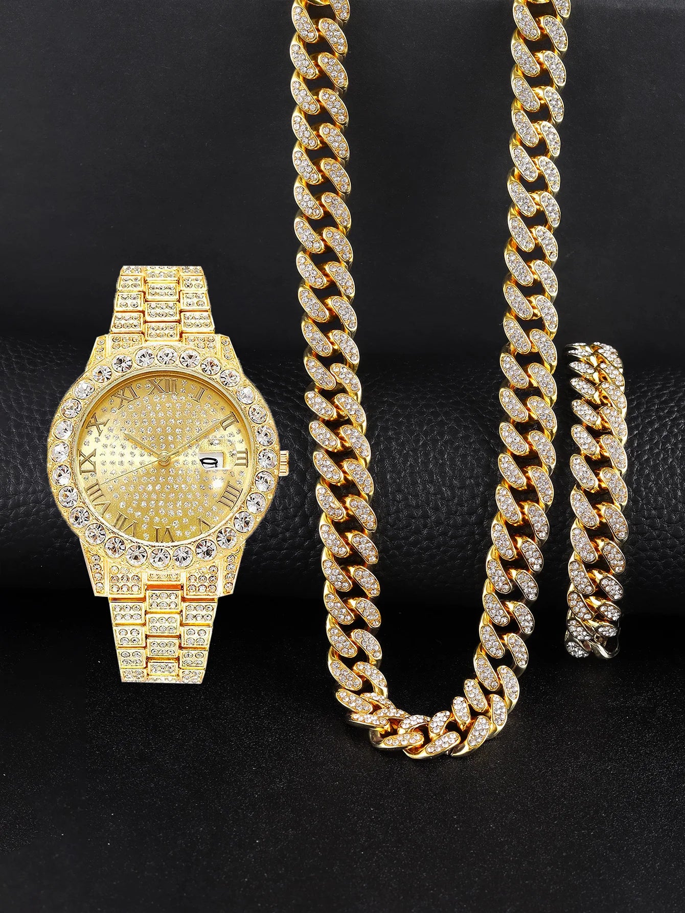 Men's Diamond Rhinestone Watch Set