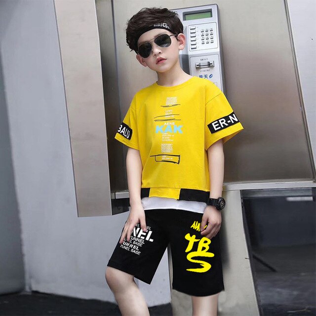 New Summer Boys Clothing Sets Children T-Shirt + Pants Hip Hop Set Streetwear Kids Baby Boys Clothes Suits Teen 4 6 8 10 12 Year