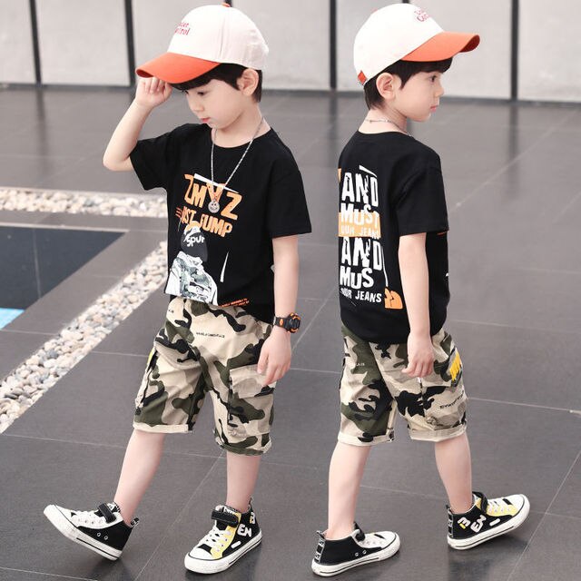 New Summer Boys Clothing Sets Children T-Shirt + Pants Hip Hop Set Streetwear Kids Baby Boys Clothes Suits Teen 4 6 8 10 12 Year