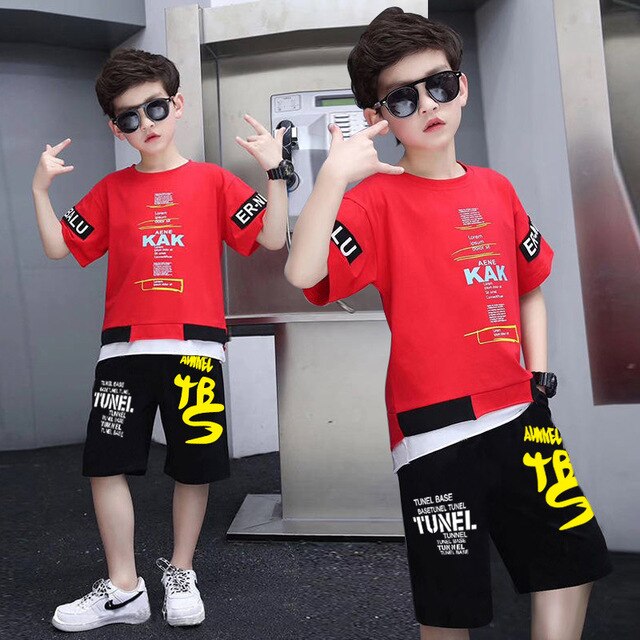 New Summer Boys Clothing Sets Children T-Shirt + Pants Hip Hop Set Streetwear Kids Baby Boys Clothes Suits Teen 4 6 8 10 12 Year