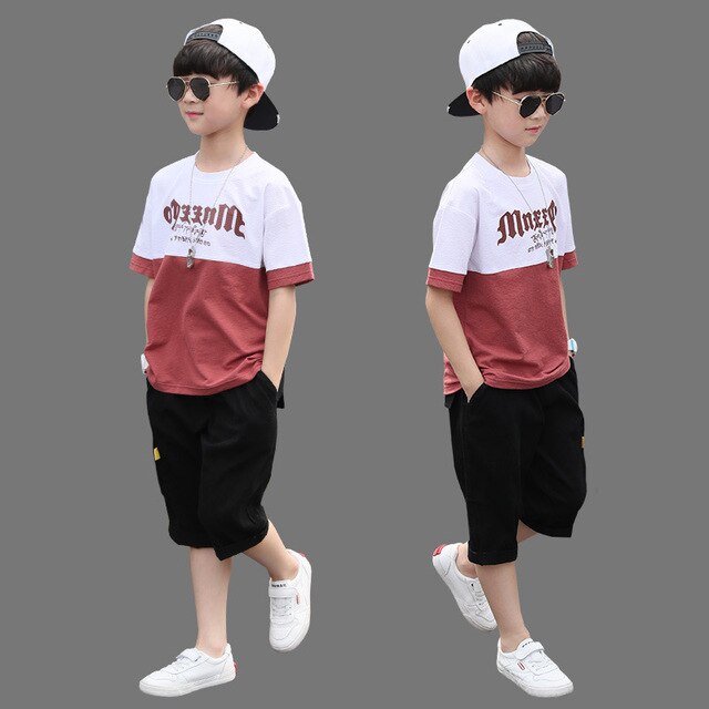 New Summer Boys Clothing Sets Children T-Shirt + Pants Hip Hop Set Streetwear Kids Baby Boys Clothes Suits Teen 4 6 8 10 12 Year