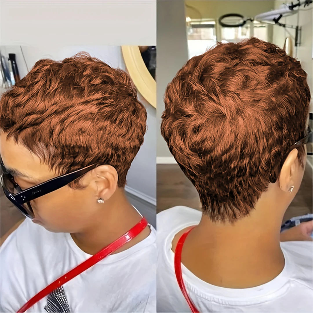 Short Pixie Cut Human Hair Wig with Bangs