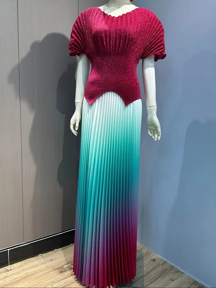 Elegant Gradient Pleated 2-Piece Set for Women
