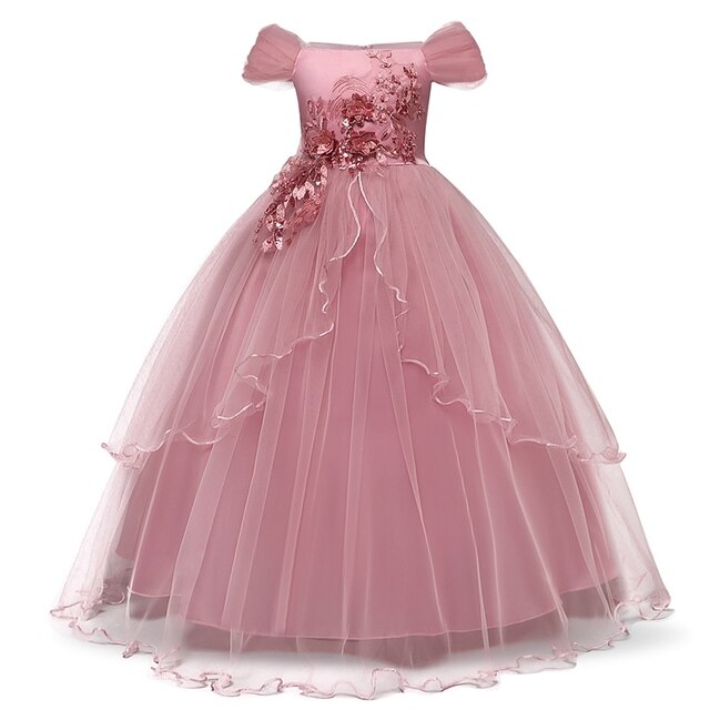 Red Girl Lace Christmas Birthday Party Dress Flower Wedding Gown Formal Kids Dresses For Girls Teen Clothes 6 14 Yrs