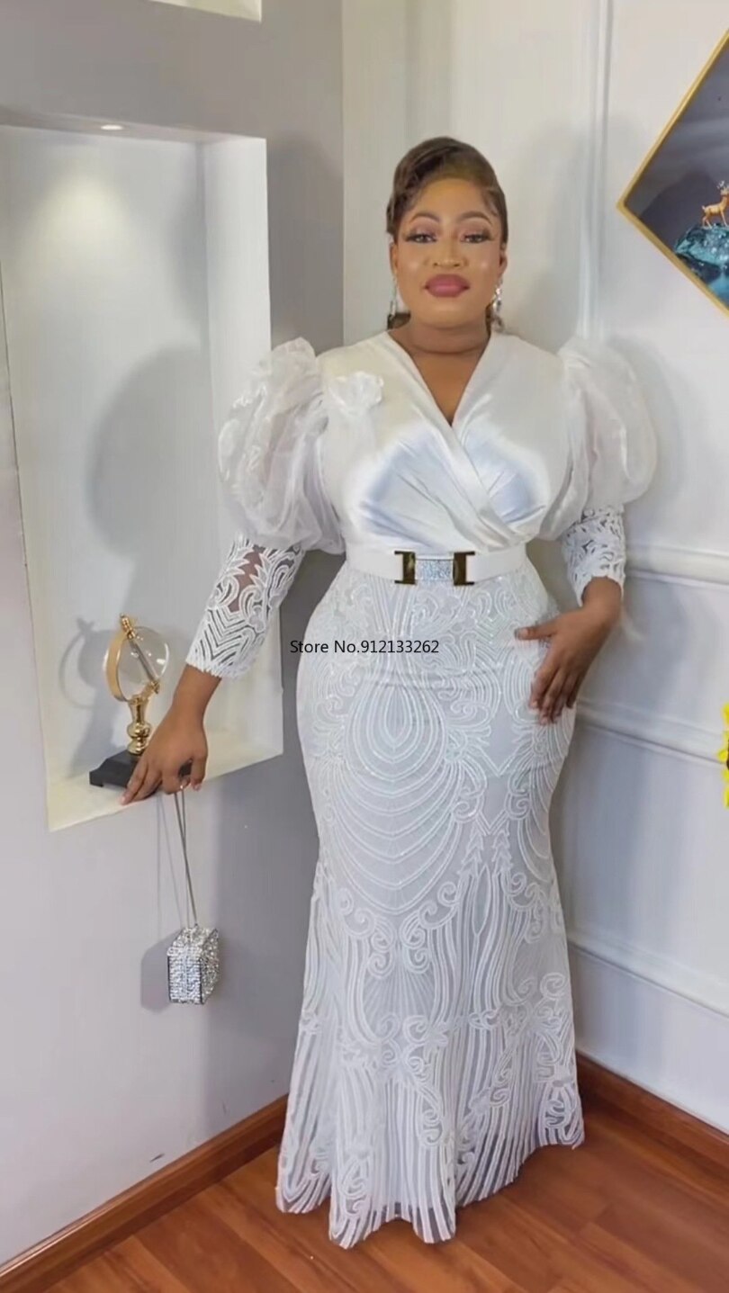 Plus Size Solid Color Maxi Dresses with Belt Women Elegant Lady Embroidery Evening Dresses Sexy Club Party Bodycon