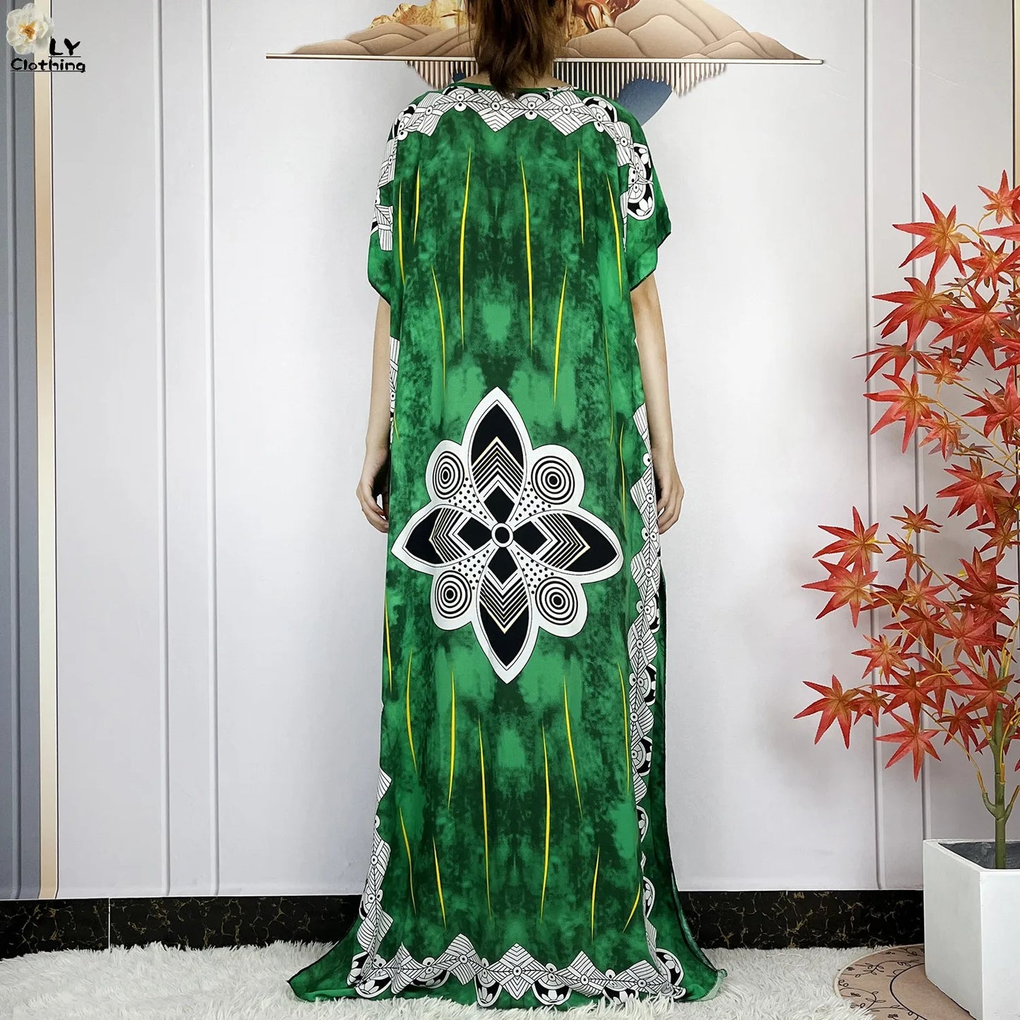 Women Short Sleeve Cotton Loose Femme Robe Dresses With Big Scarf