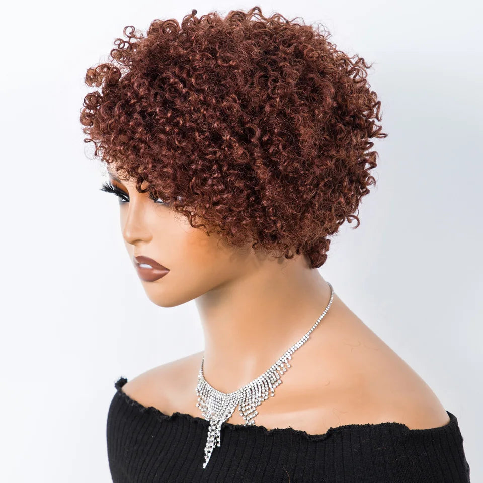 Lekker 99j Burg Red Short Pixie Cut Afro Kinky Curly Bob Human Hair Wigs For Women Brazilian Remy Hair Ready to Wear Colored Wig