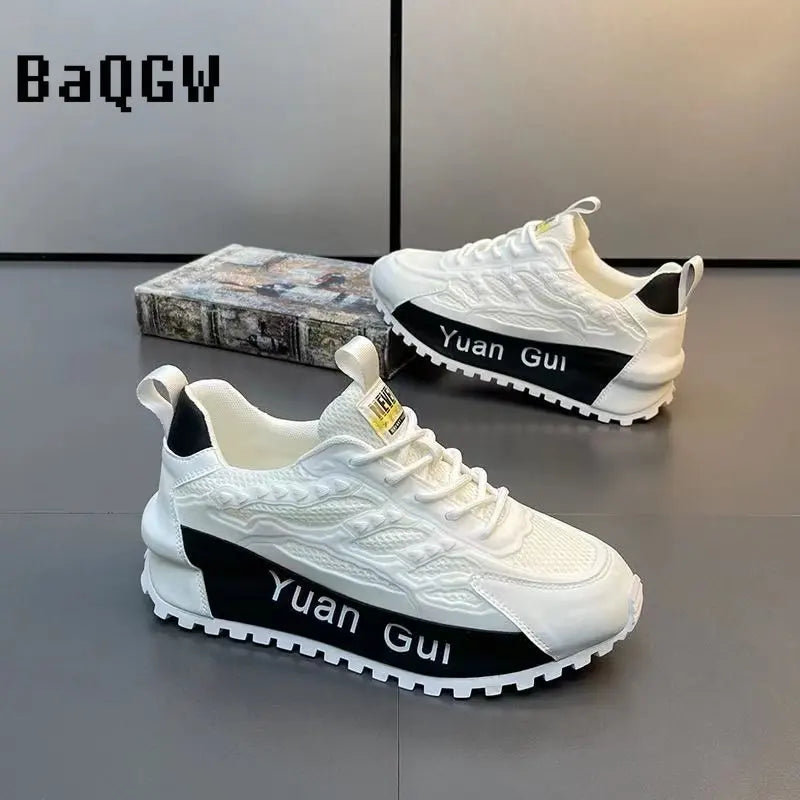 Chunky Sneakers Men Running Shoes Casual Breathable Leather Mesh
