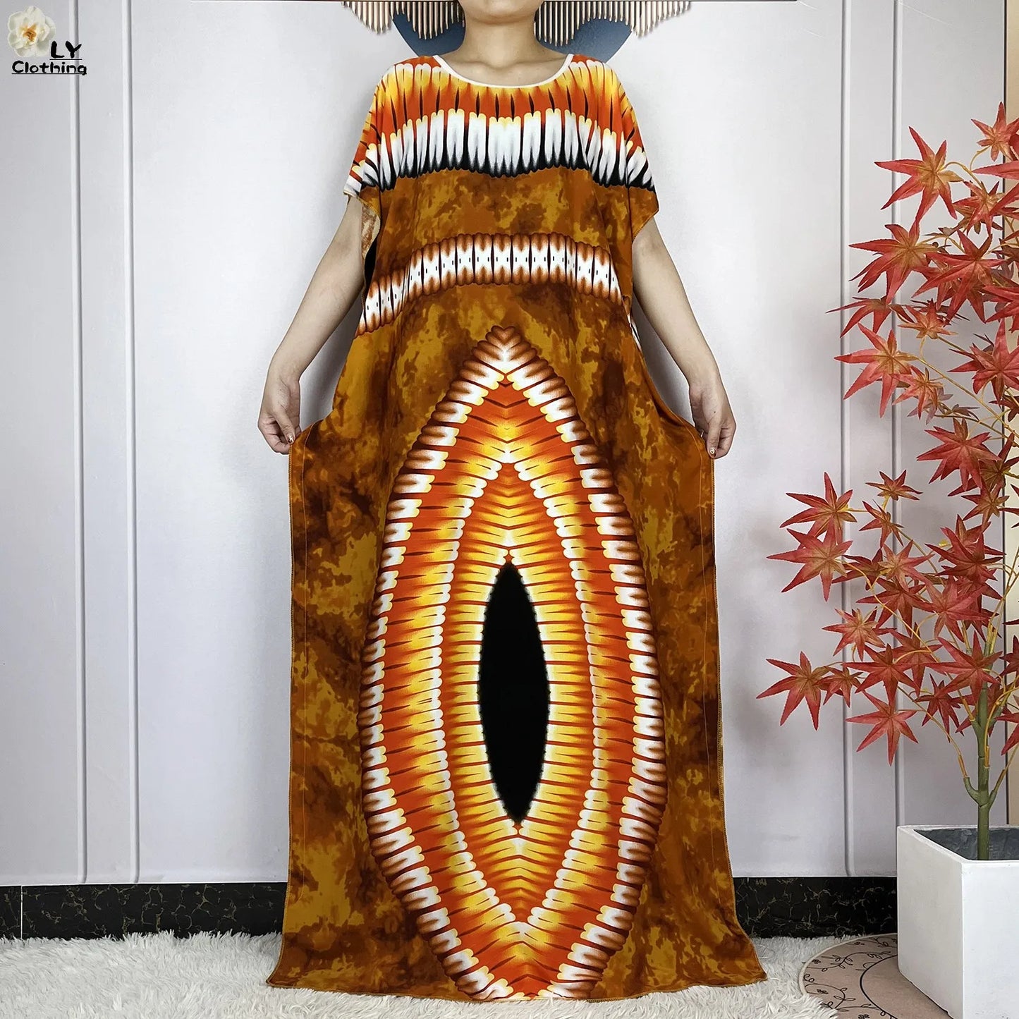Women Short Sleeve Cotton Loose Femme Robe Dresses With Big Scarf