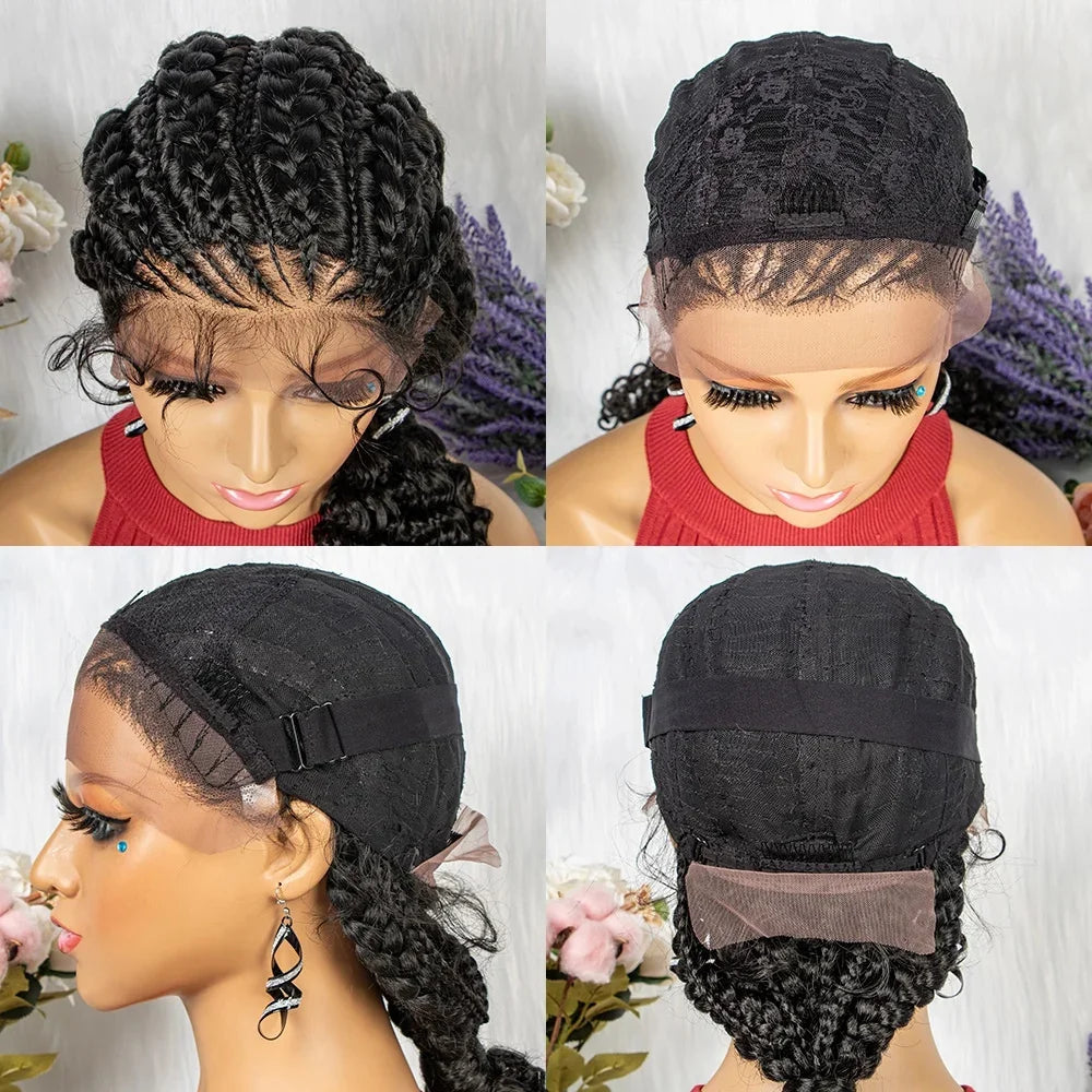 Synthetic Lace Front Cornrow Braids Wigs 28 Inch Double Dutch Braids Handmade Twist Braided Wigs with Baby Hair