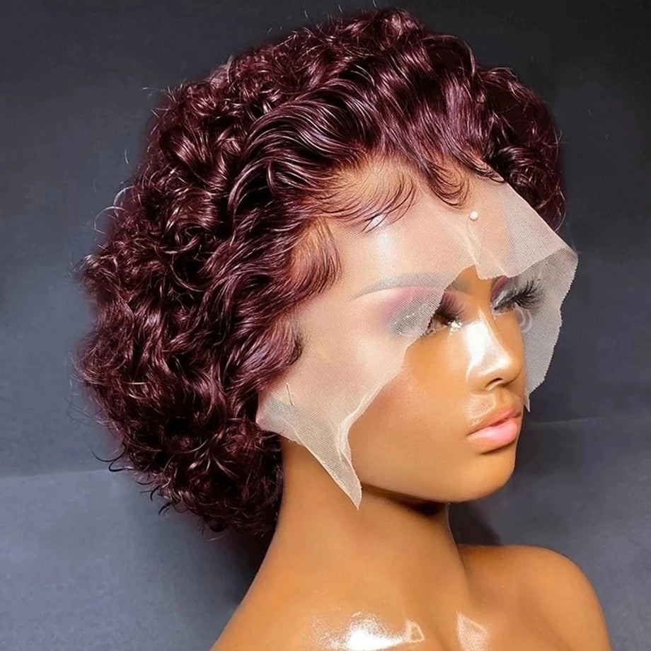 Pixie Cut Wig 99J Deep Wave Lace Wig Afro Curly Short Bob Human Hair