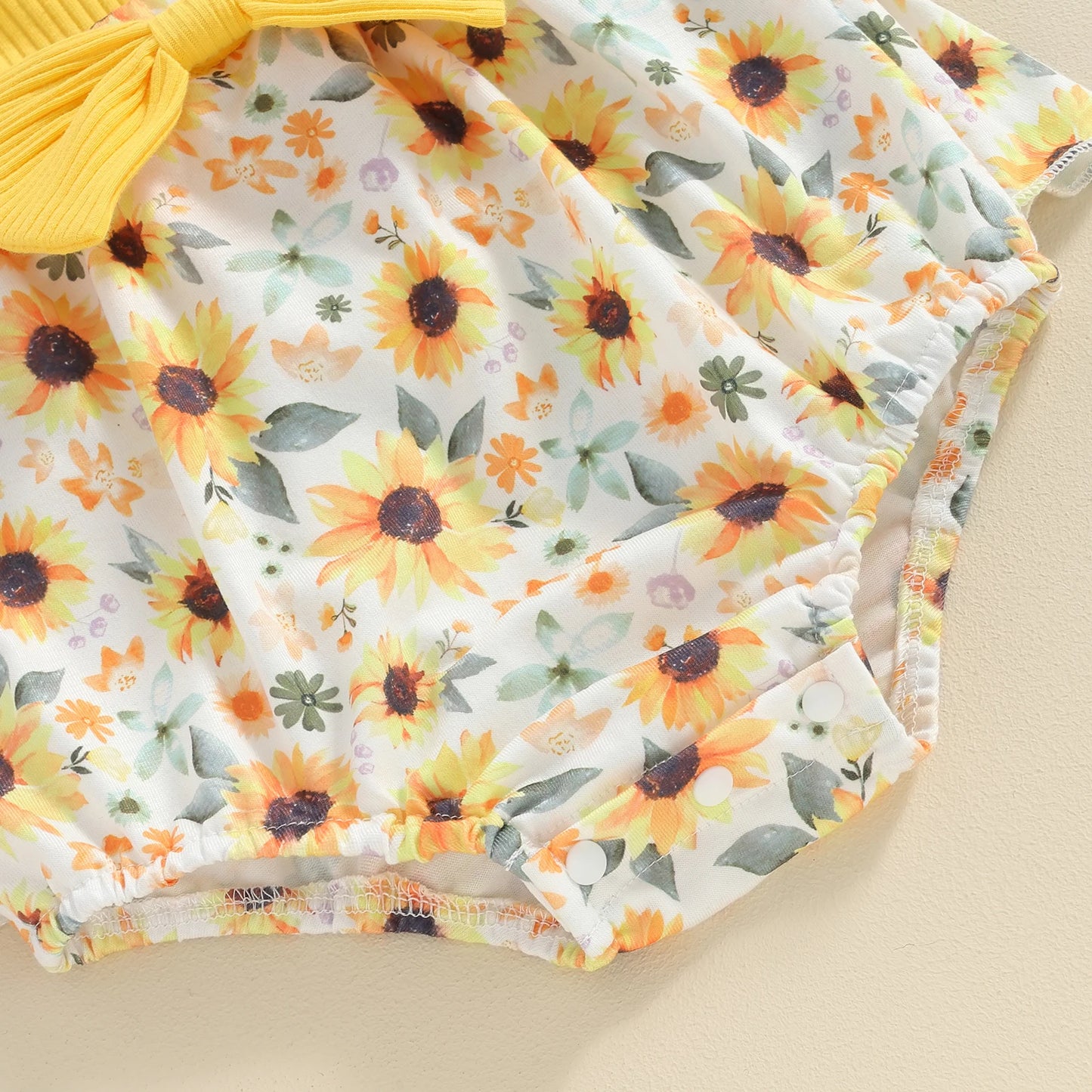 Citgeett Summer Infant Baby Girl Clothes Set Fly Sleeve Sunflower Print Bow Bodysuit + Ribbed Headband Yellow Outfits