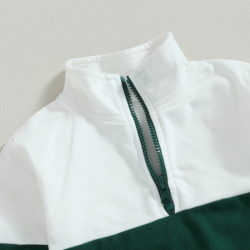 Toddler Girl Boy Fall Clothes Contrast Color Long Sleeve Half Zipper Sweatshirt Tops Elastic Waist Pants 2Pcs Tracksuit Outfit