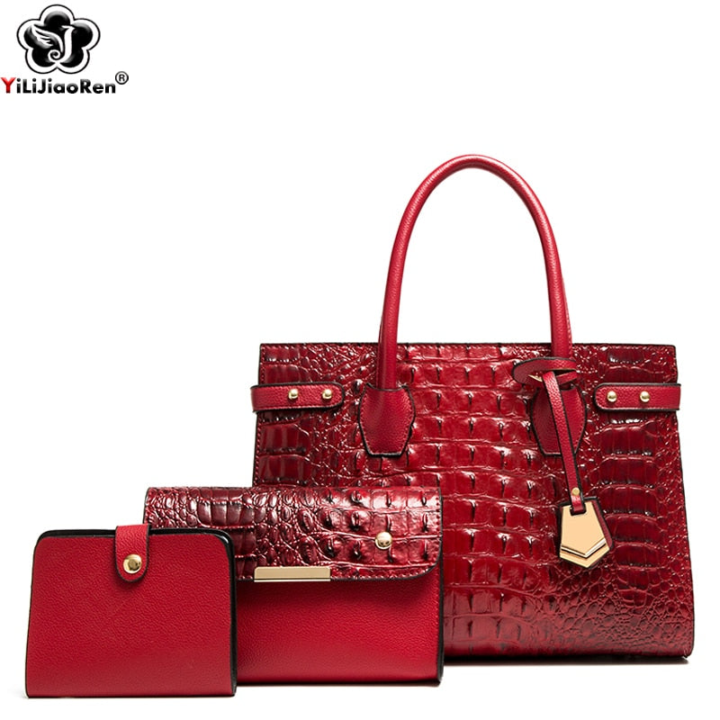 Luxury Croco Pattern Purses and Handbags Set Women Shoulder Designer Brand Leather Crossbody Bag Large Ladies Hand Bags