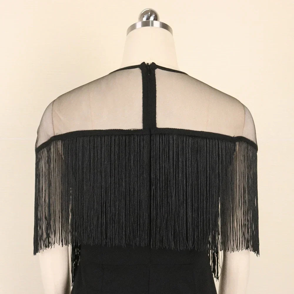 2024 Women Fringe Party Dresses Elegant Net Shoulder Sleeveless Large Size Long  Dress for Birthday Dinner Event Wedding Guest