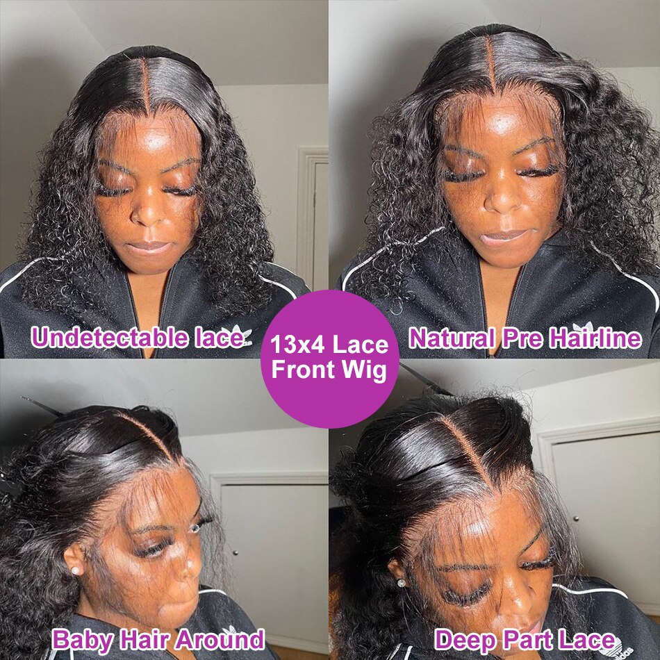 Short Curly Bob Wig Brazilian 13X1 Lace Human Hair Wigs 4X4 Closure Wig Pre Plucked Remy Deep Wave 5x1 T Part Lace Wig For Women