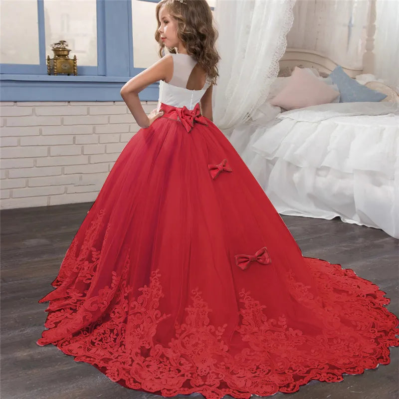 Girls Lace Long Prom Gowns Bridesmaid Kids Dresses