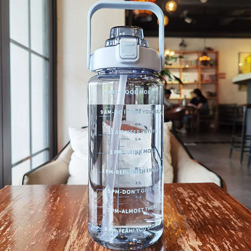 2 Liter Water Bottle with Straw Female Girls Large Portable Travel Bottles Sports Fitness Cup Summer Cold Water with Time Scale