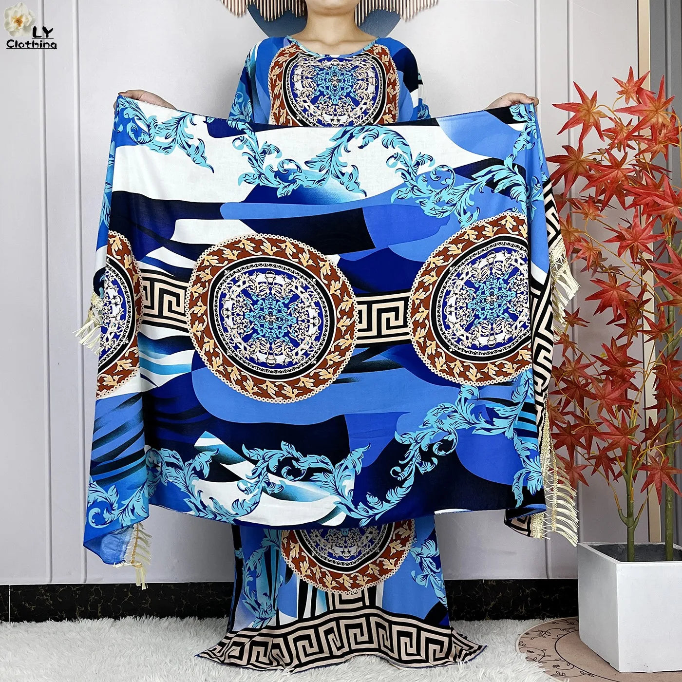 Women Short Sleeve Cotton Loose Femme Robe Dresses With Big Scarf