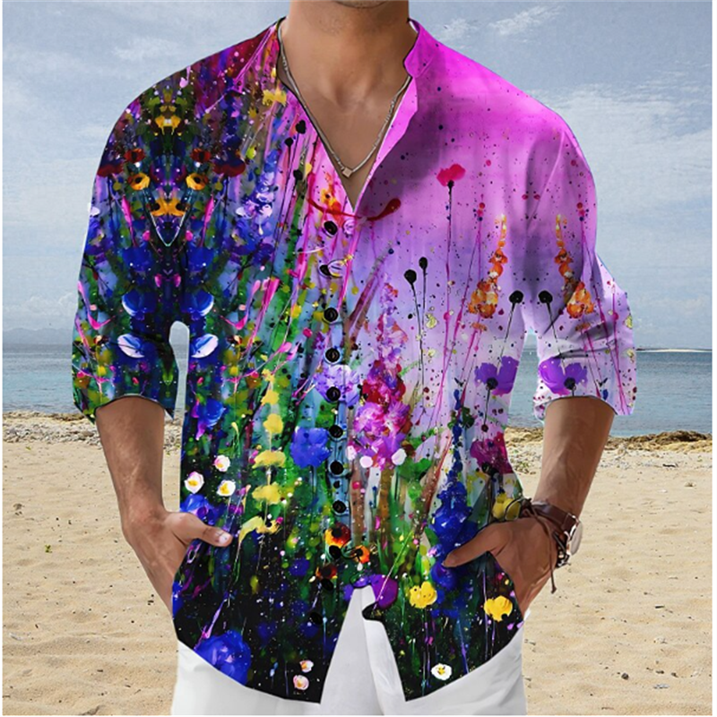 Fashion 3D Printed Collar Shirts Men's Tops Casual Outdoor Party Soft Comfortable Fabric Button Tops