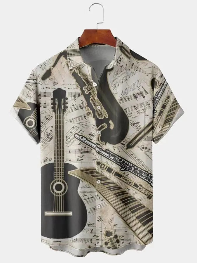 Hawaiian 3D geometric printing short sleeved top for men's  vacation casual shirt