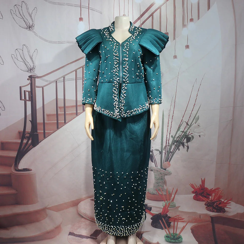 2024 african dresses for woman suit luxury women's elegant dress Mesh fabric women's clothing from turkey