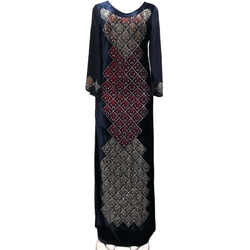Autumn Dresses Women Abaya Diamonds Maxi Dress Ankara Dresses