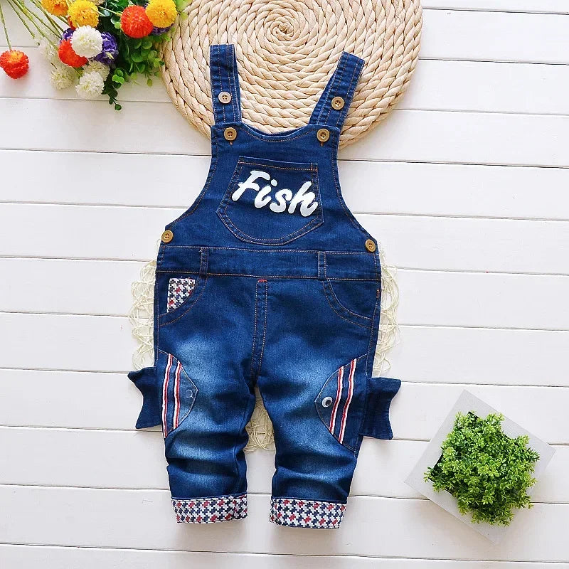 DIIMUU Toddler Baby Clothing Boys Overalls Girl Denim Bib Pants Cartoon Bear Cute Casual Dungarees Long Trousers Fashion Rompers