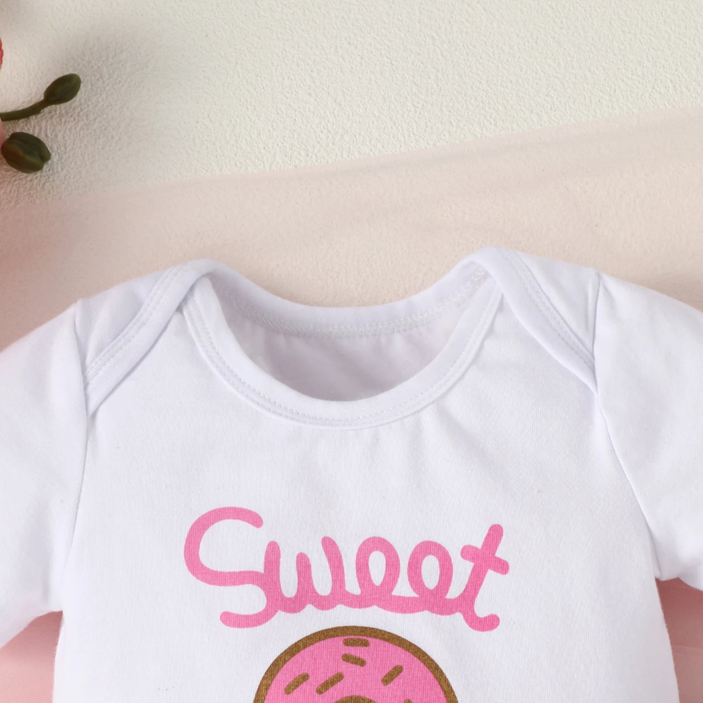 Newborn Baby Girl Summer Letter Sweet Short Sleeved Triangle Climbing Suit + Donut Dot Patchwork Short Skirt