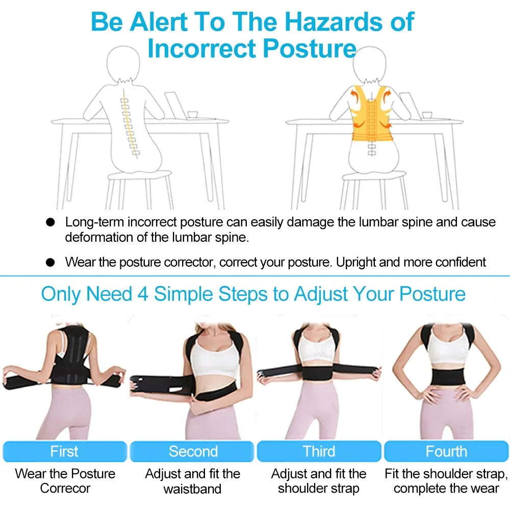 Adjustable Back Posture Corrector With Breathable Shoulder And Waist Support Straps To Relieve Back Pain