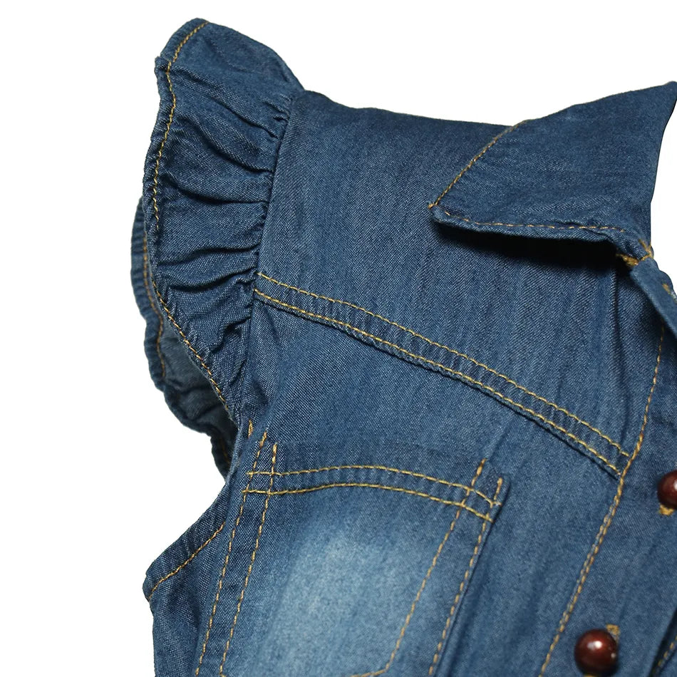 Summer Girls Denim Floral Dress Short Sleeve Casual Clothes