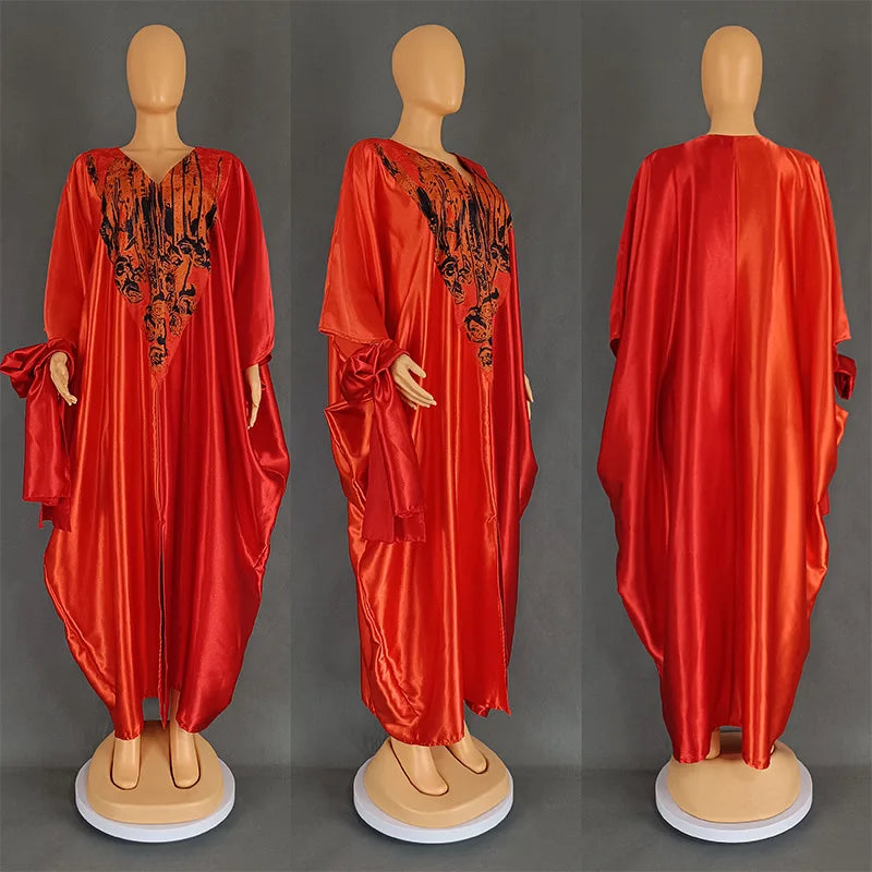 Abayas Women Dubai Fashion Dress Caftan Marocain Evening Party Satin Boubou