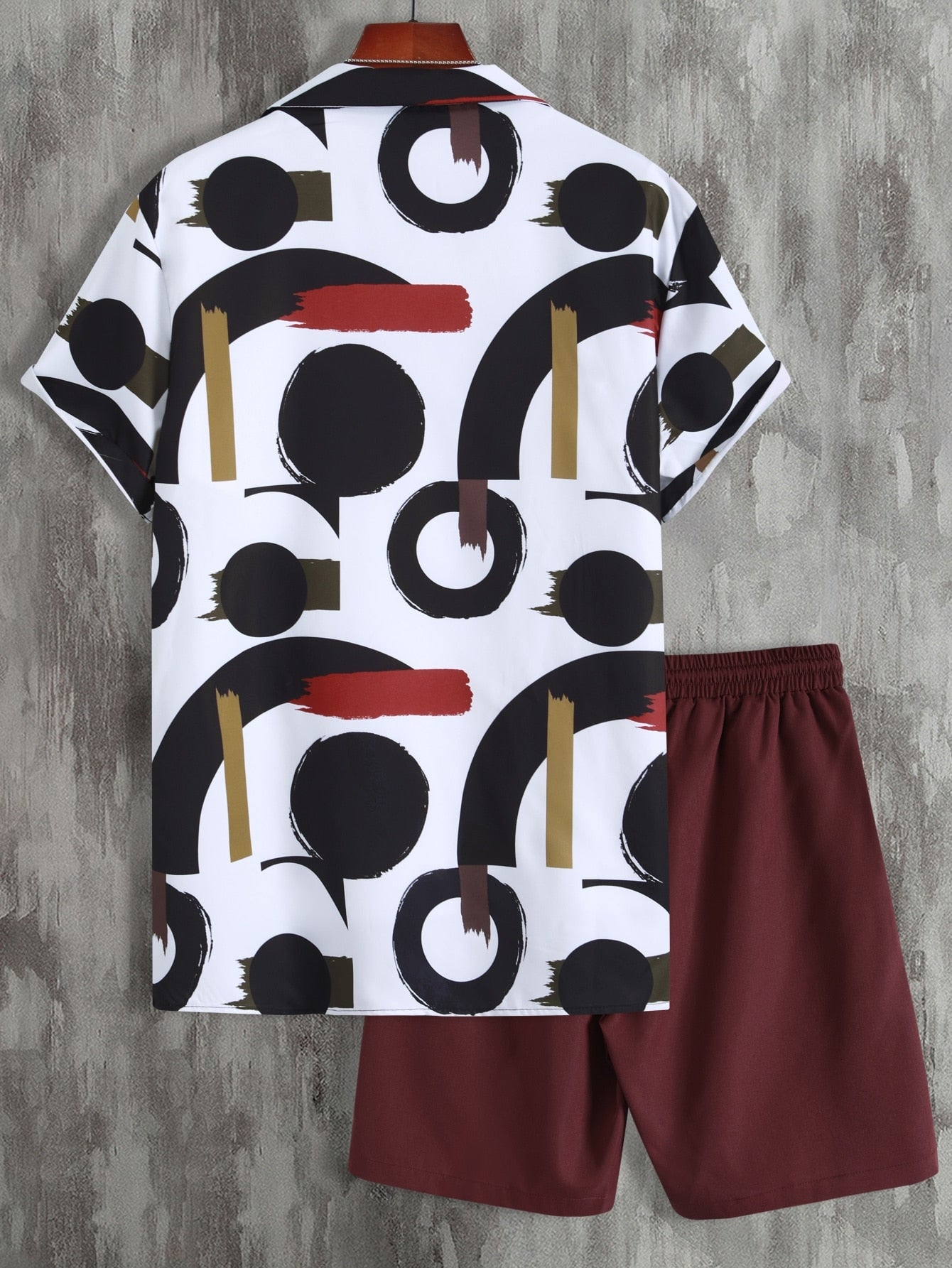 Men Random Circle and Brush Print Shirt & Drawstring Waist Shorts Without Tee