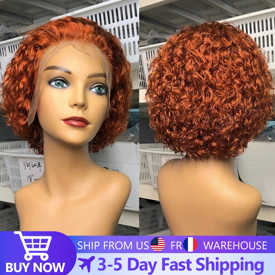 Pixie Cut Wig 99J Color Lace Wig Spring curl Short Bob Human Hair Wig For Women Natural Black Color Blonde Jarin Hair Cheap Wig