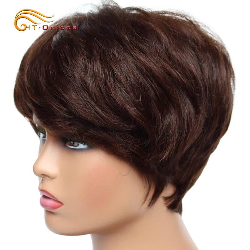 Cheap Human Hair Wigs Short Bob Pixie Cut Wig Human Hair For Women perruque cheveux humain Brazilian Hair Colored Wig With Bangs