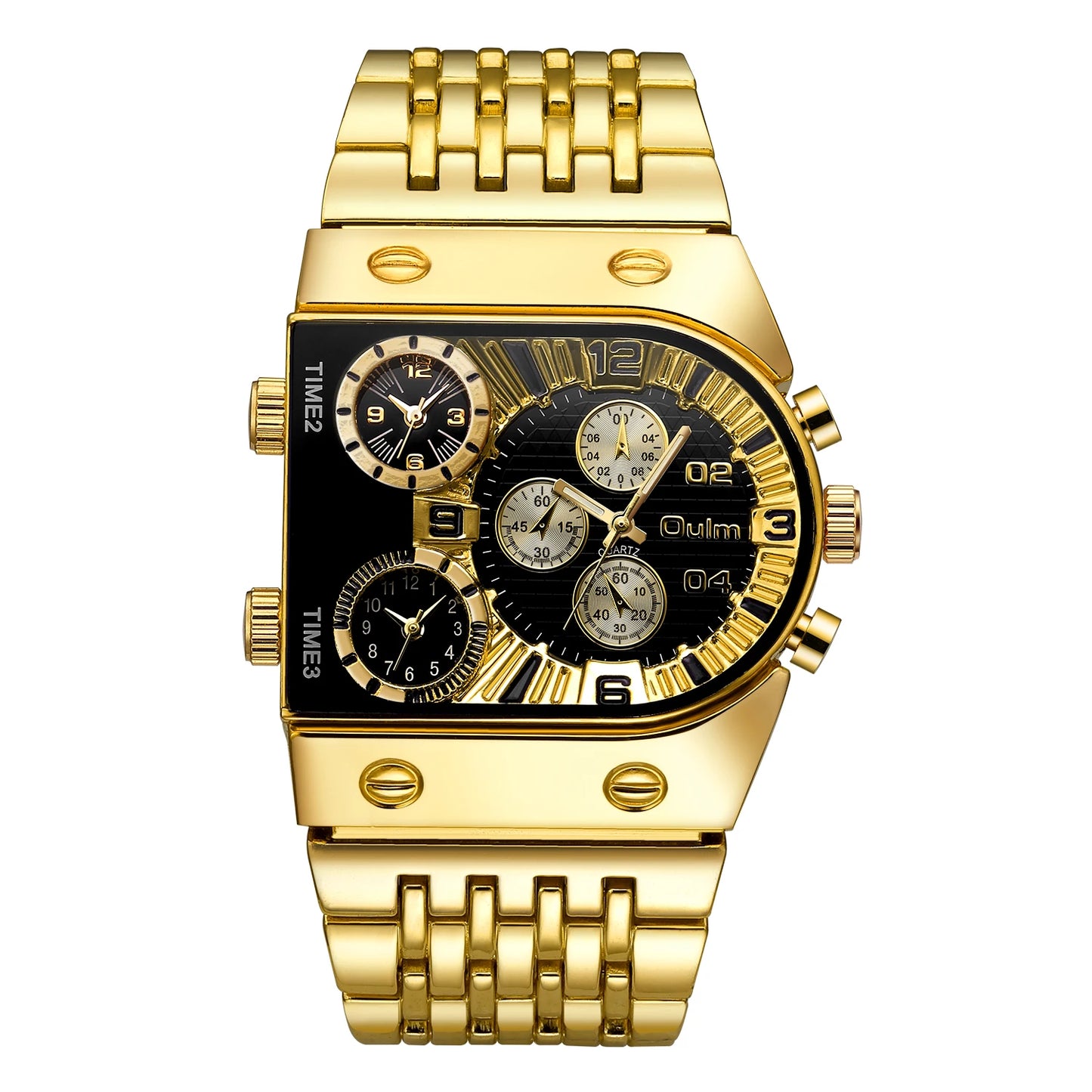 Oulm Unique Men Watch Square Gold Quartz Wrist Watch for Man Sports Multi-Time Zone Military Male Waterproof Relogio Masculino