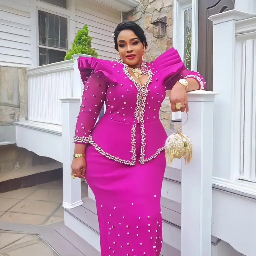 2024 african dresses for woman suit luxury women's elegant dress Mesh fabric women's clothing from turkey