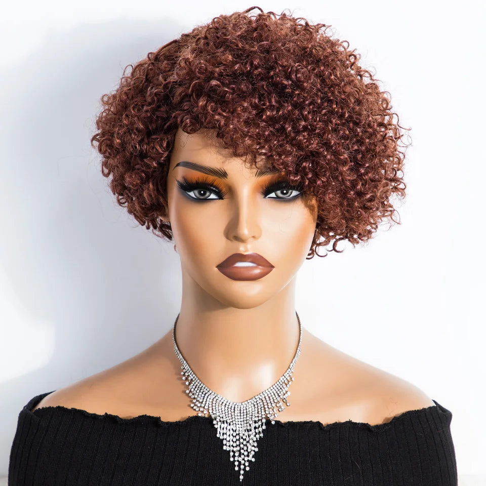 Lekker 99j Burg Red Short Pixie Cut Afro Kinky Curly Bob Human Hair Wigs For Women Brazilian Remy Hair Ready to Wear Colored Wig