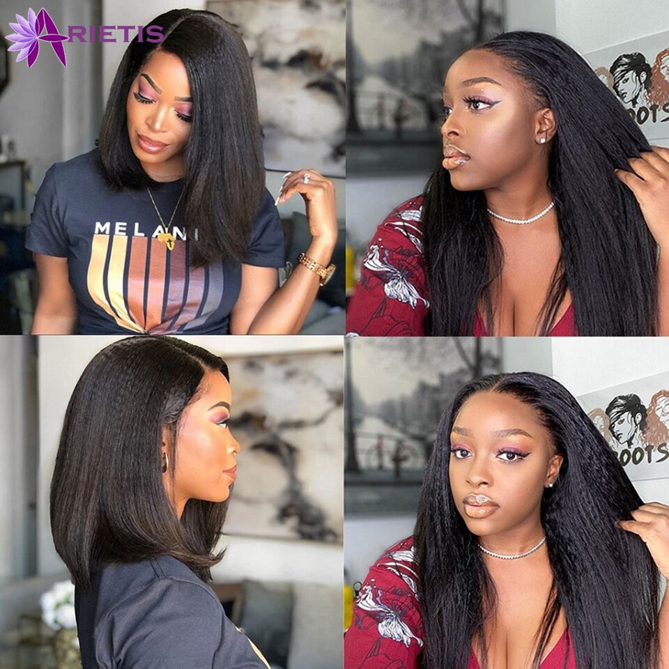 Kinky Straight Wig Transparent Lace Frontal Wig Curly Human Hair Wigs Lace Frontal Pre Plucked Glueless Closure Wig Remy Hair