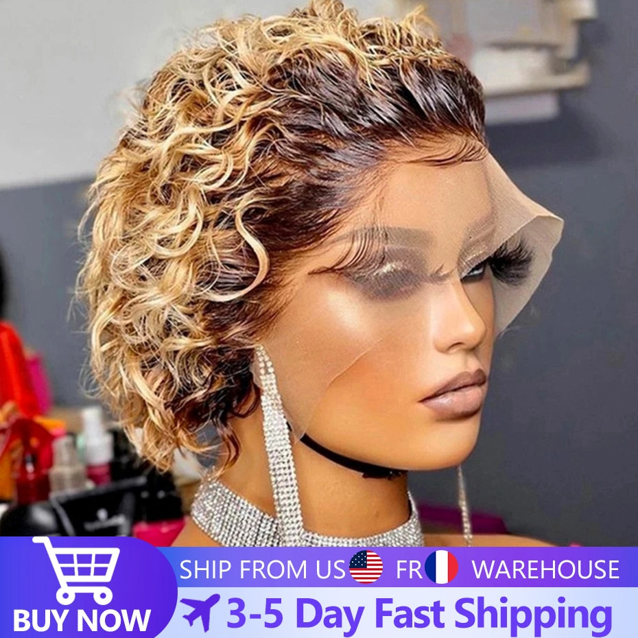 Pixie Cut Wig 99J Color Lace Wig Spring curl Short Bob Human Hair Wig For Women Natural Black Color Blonde Jarin Hair Cheap Wig
