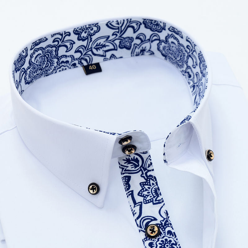 Blue Shirt Men Long Sleeve Slim Fit Dress Shirts Solid Color