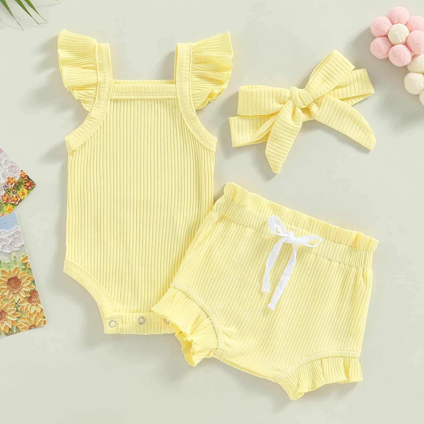 Baby Short Ruffle Sleeve Romper Flouncing Pant anf Top