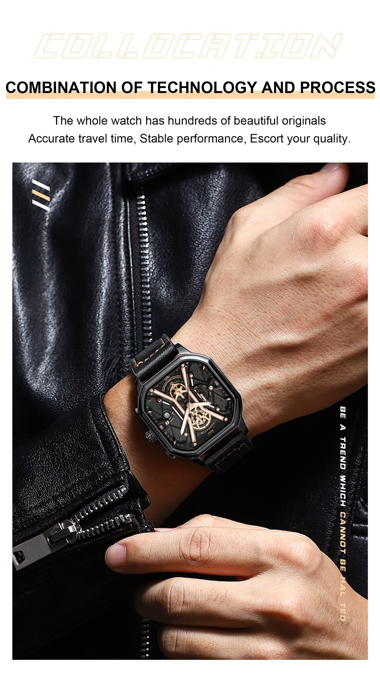 BeniSap Fashion Men Wristwatches Luxury Chronograph Luminous Waterproof Date Man Watch Square