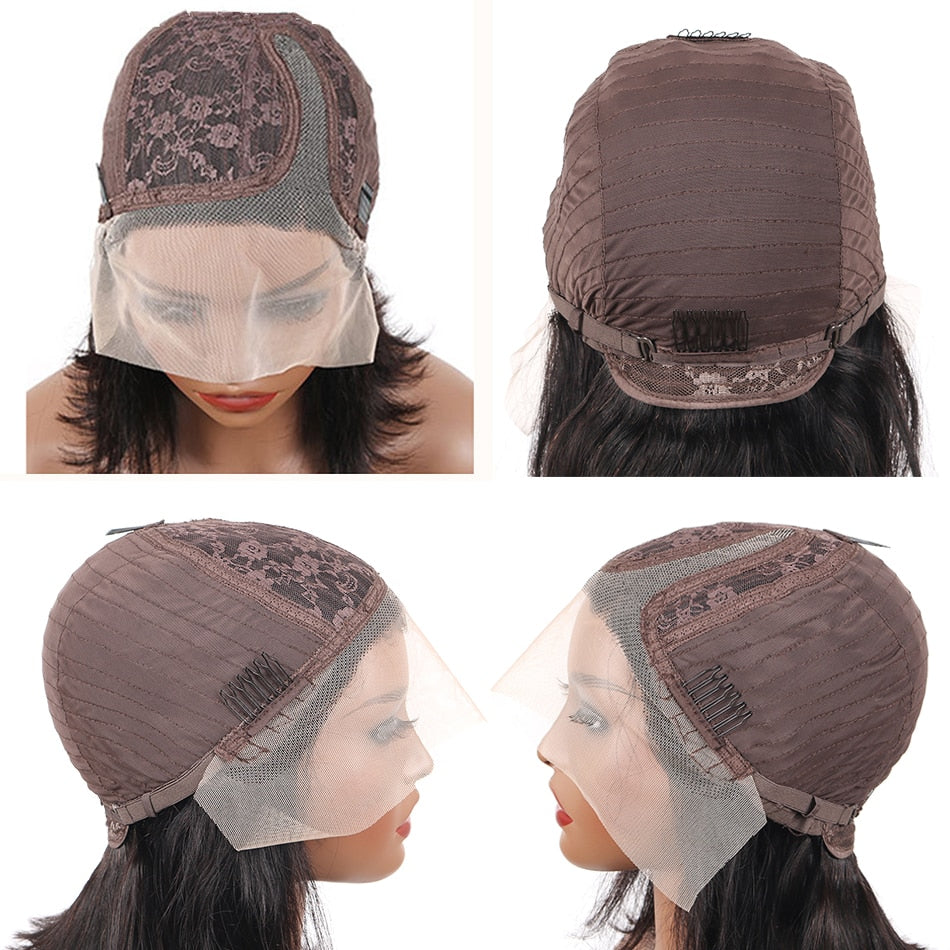 Bob Lace Wig Curly Women Deep Water Curly Wave Human Hair Short Lace Frontal T Part Wig